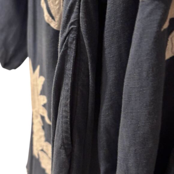 Farm Rio Embroidered Long Sleeve Linen Blue White Applique V Neck Maxi Dress XS* - Picture 8 of 12